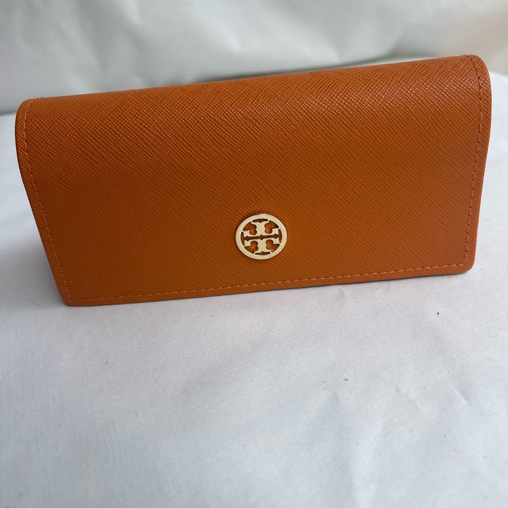 Tory Burch glasses case orange gold logo